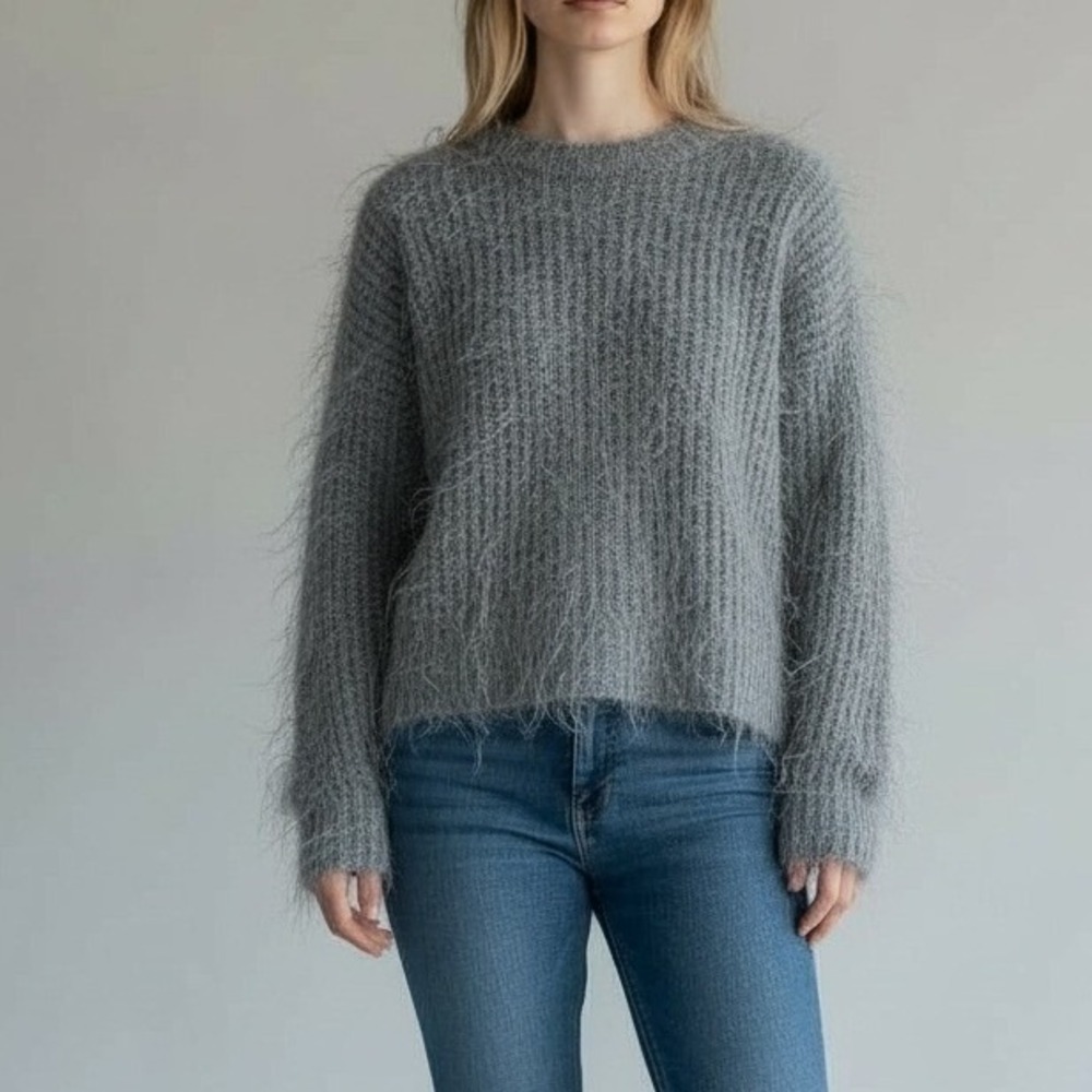 ZARA Gray Wool Cable‎ Knit Sweater Oversized Sz M Cabincore Cozy Minimalist
